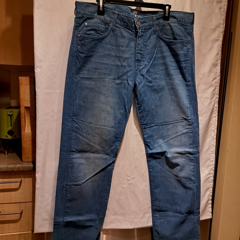7 For All Mankind Men's Classic Blue Straight Jeans